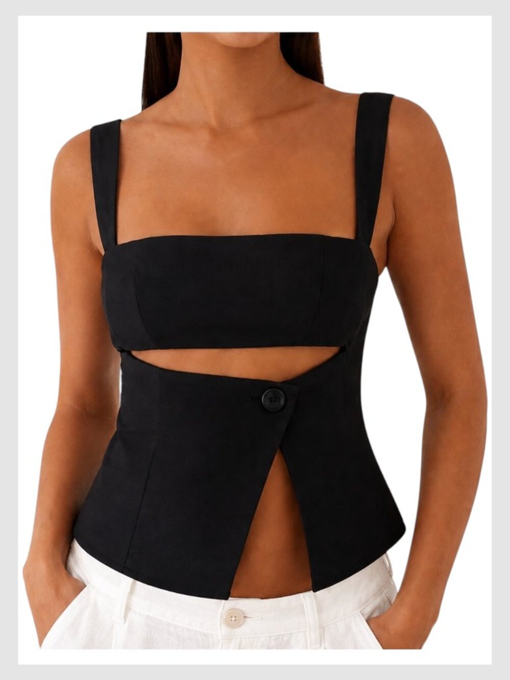 Peppermayo Cut Out Crop Top Black Square Neck Split Hem 4 S